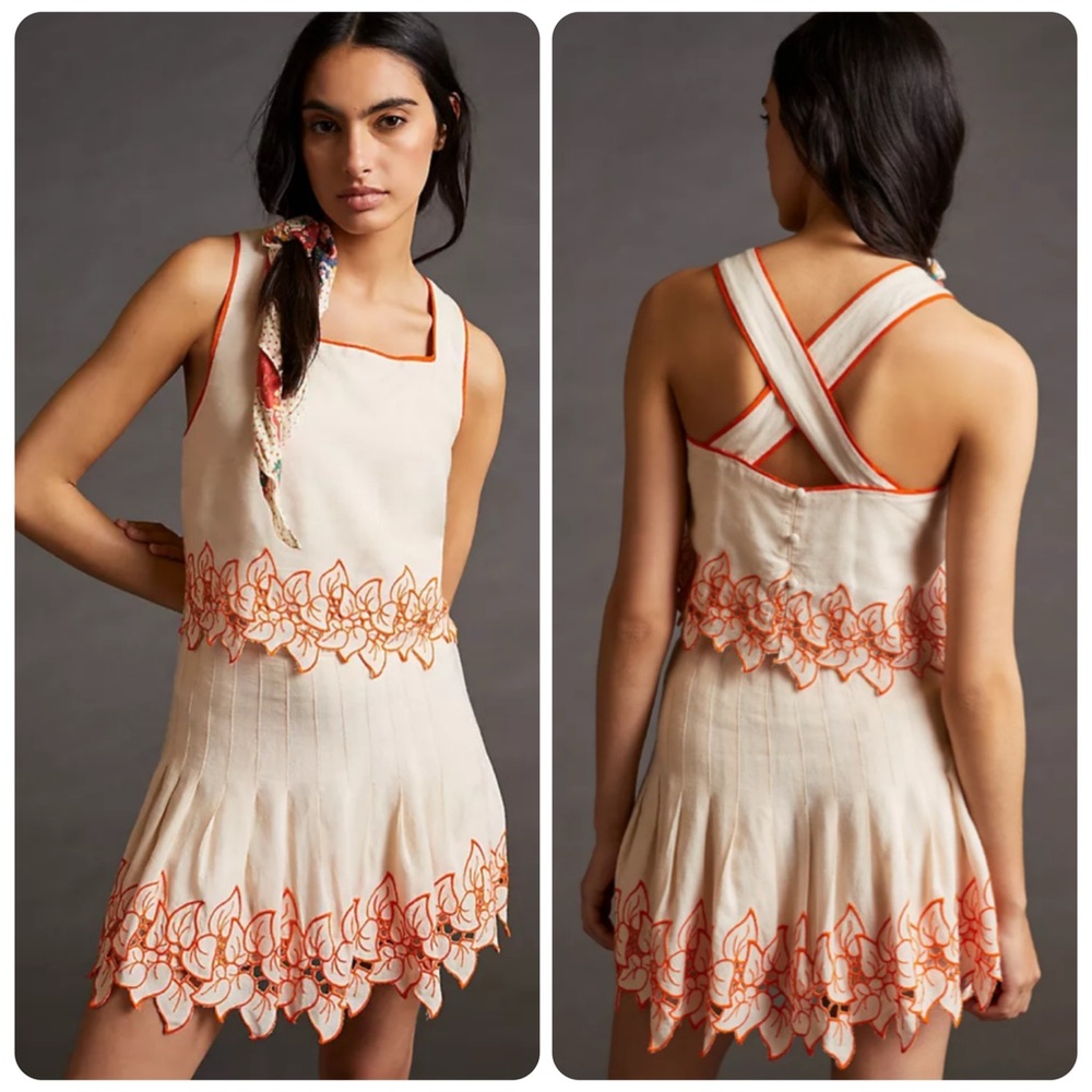 Anthropologie Applique Embroidery Skirt Set NWT Size 14 2PC Boho